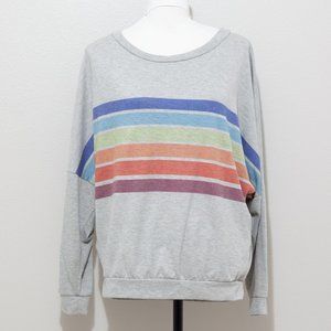 anti glamour Women's Gray Long Sleeved Top w/ Horizontal Rainbow Stripes Size M